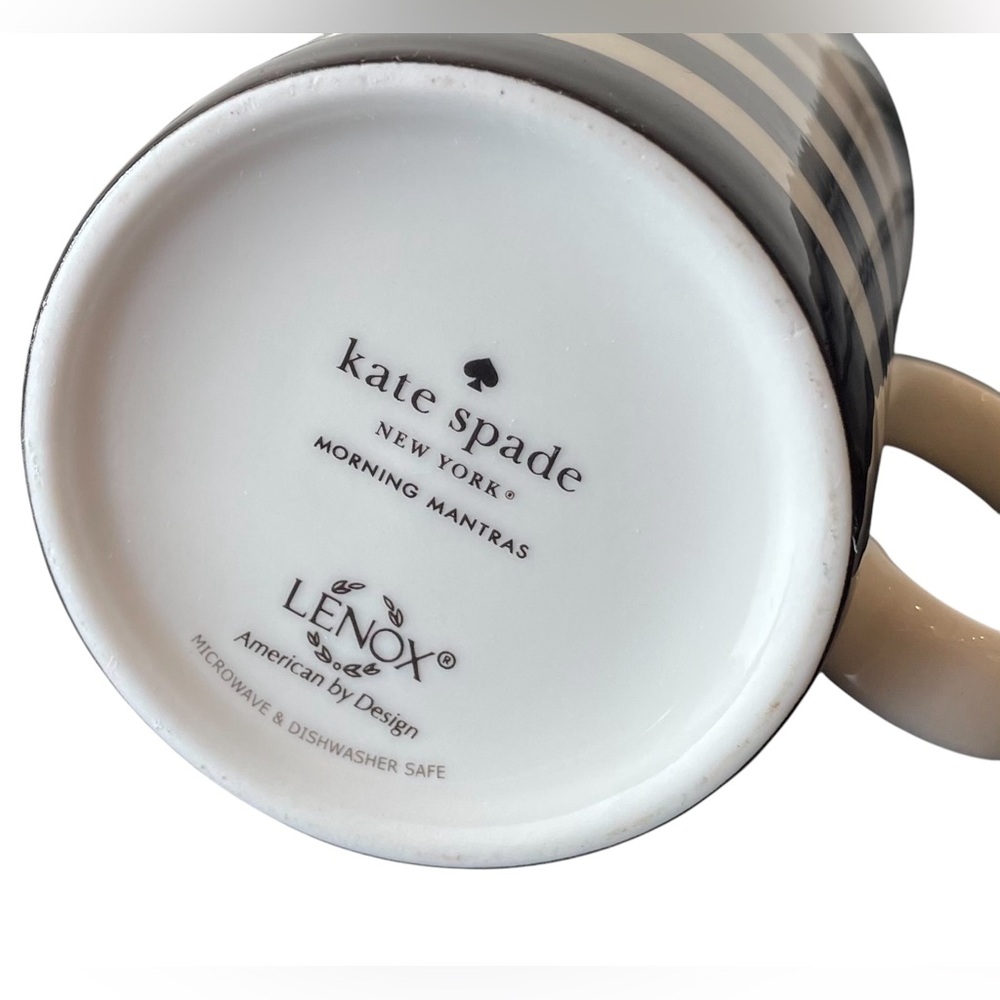 Kate Spade Lenox Black/Beige Striped Porcelain Coffee Mug-Seize The Day - Picture 2 of 4
